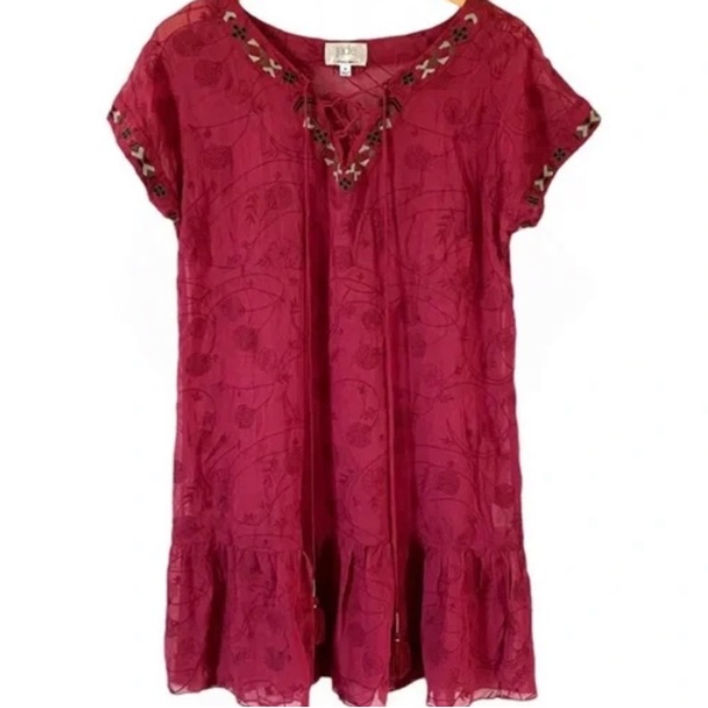JOHNNY WAS🌻 JADE Sheer Embroidered Lace Up Mini Dress - Picture 6 of 15